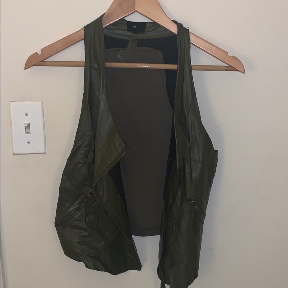 Leather and Ribbed Green Fashion Vest